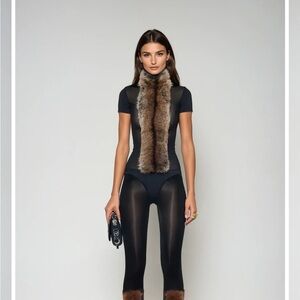 Black Bodysuit with Fur Accents